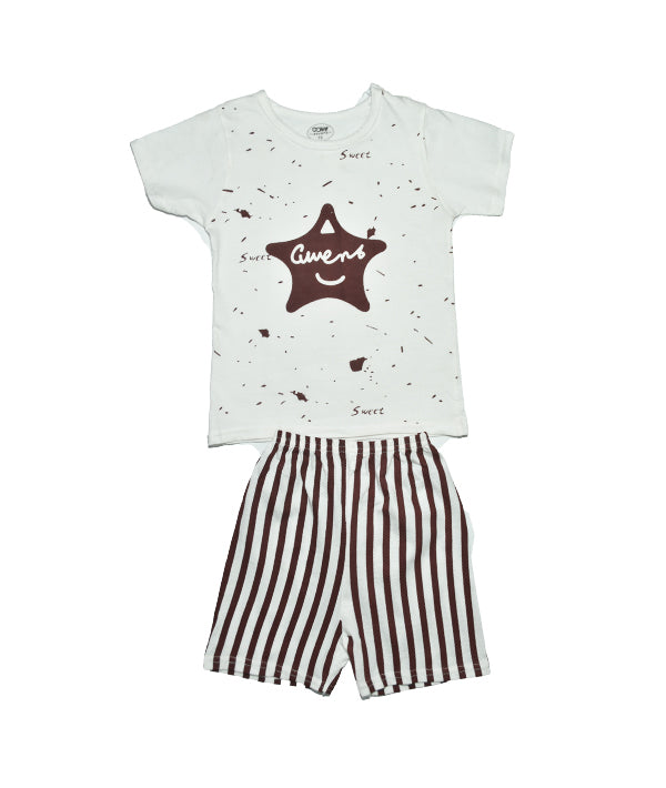 ENSEMBLE BLANC ET MARRON MOTIF -GWENS- 4302