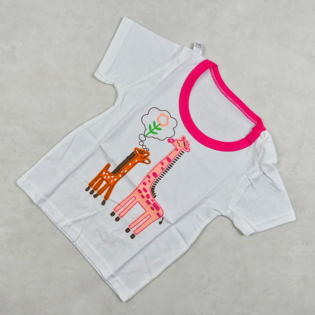 ENSEMBLE BLANC MOTIF GIRAFE ROSE  4310