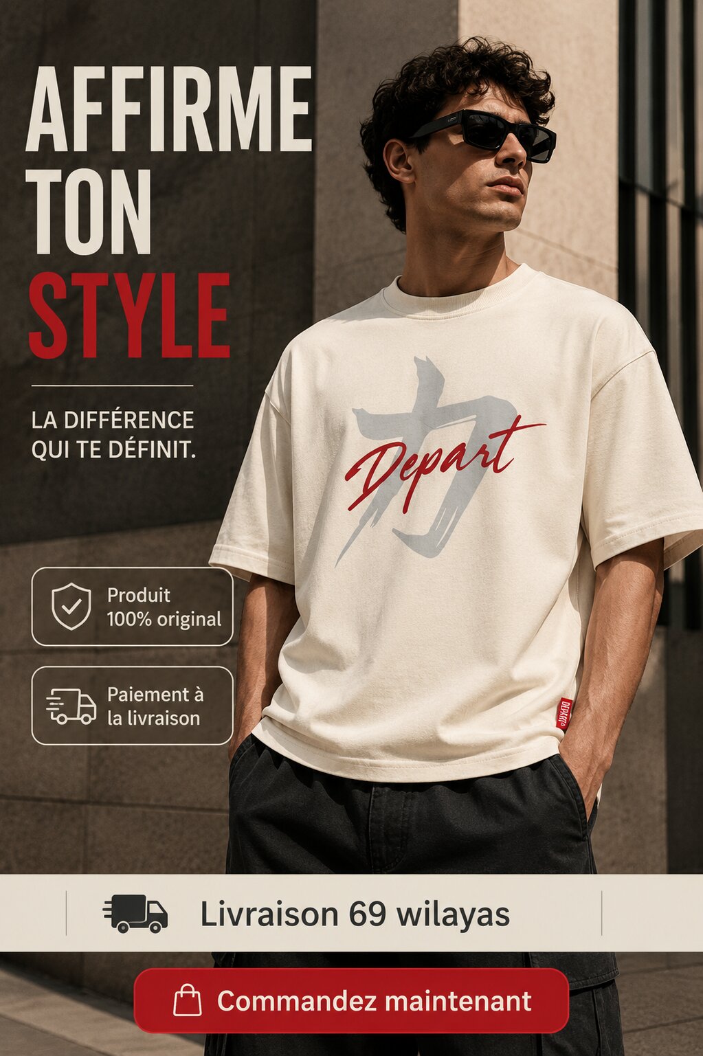 Départ Homme T-shirt Oversize-Beige MT319-G23-014084