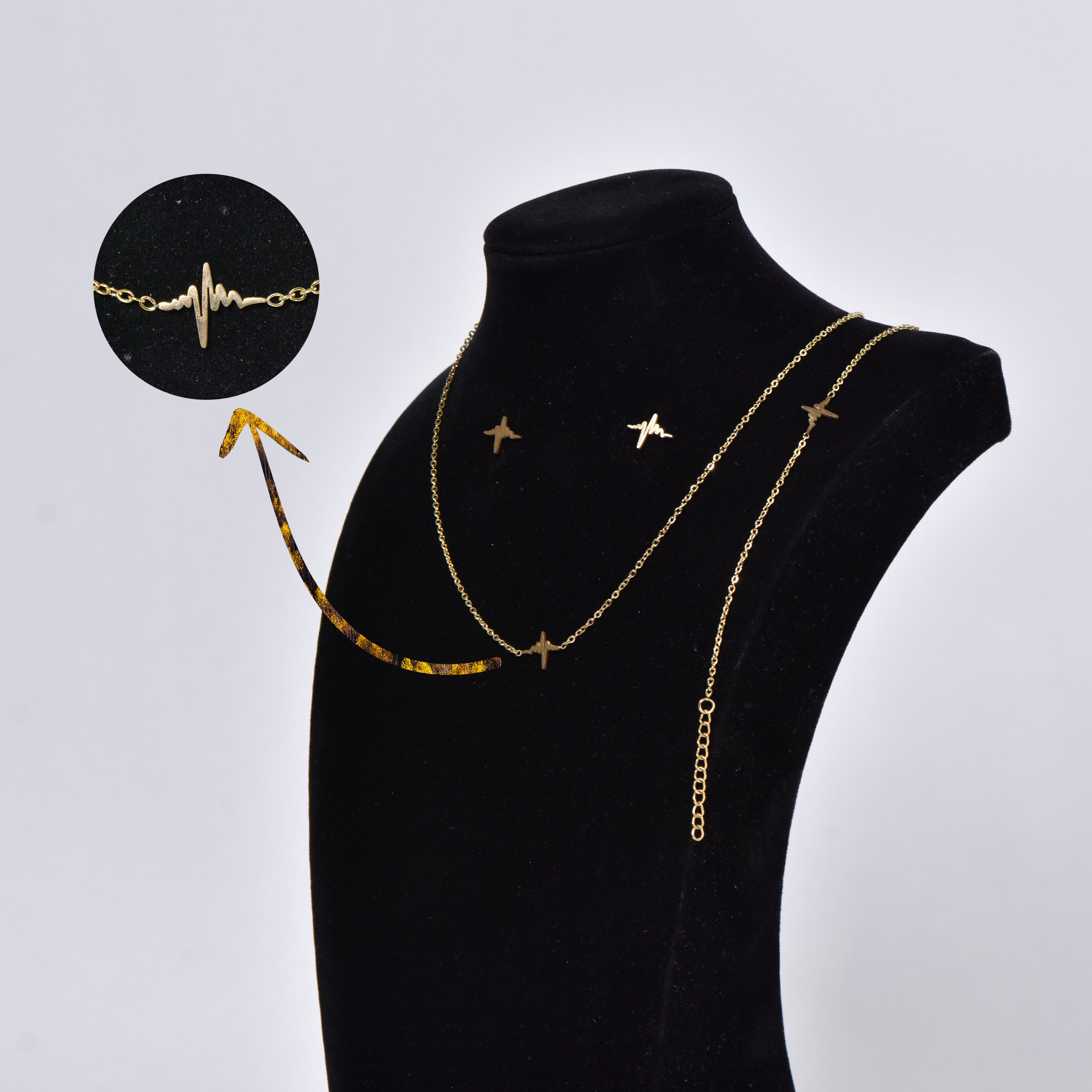 Parure motif fréquence cardiaque (plaqué or)