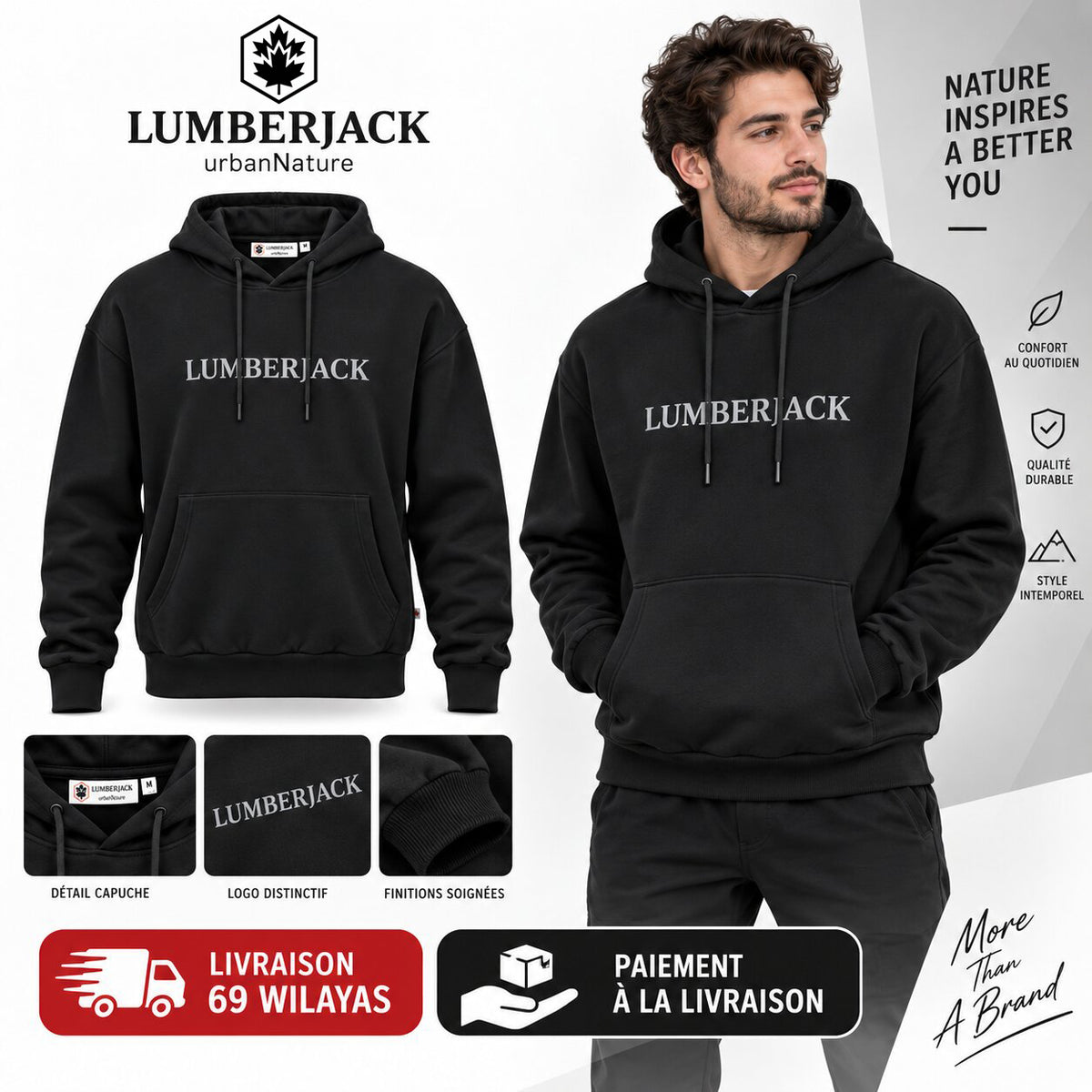 LUMBERJACK HOODIE LBJ-00202-BLK