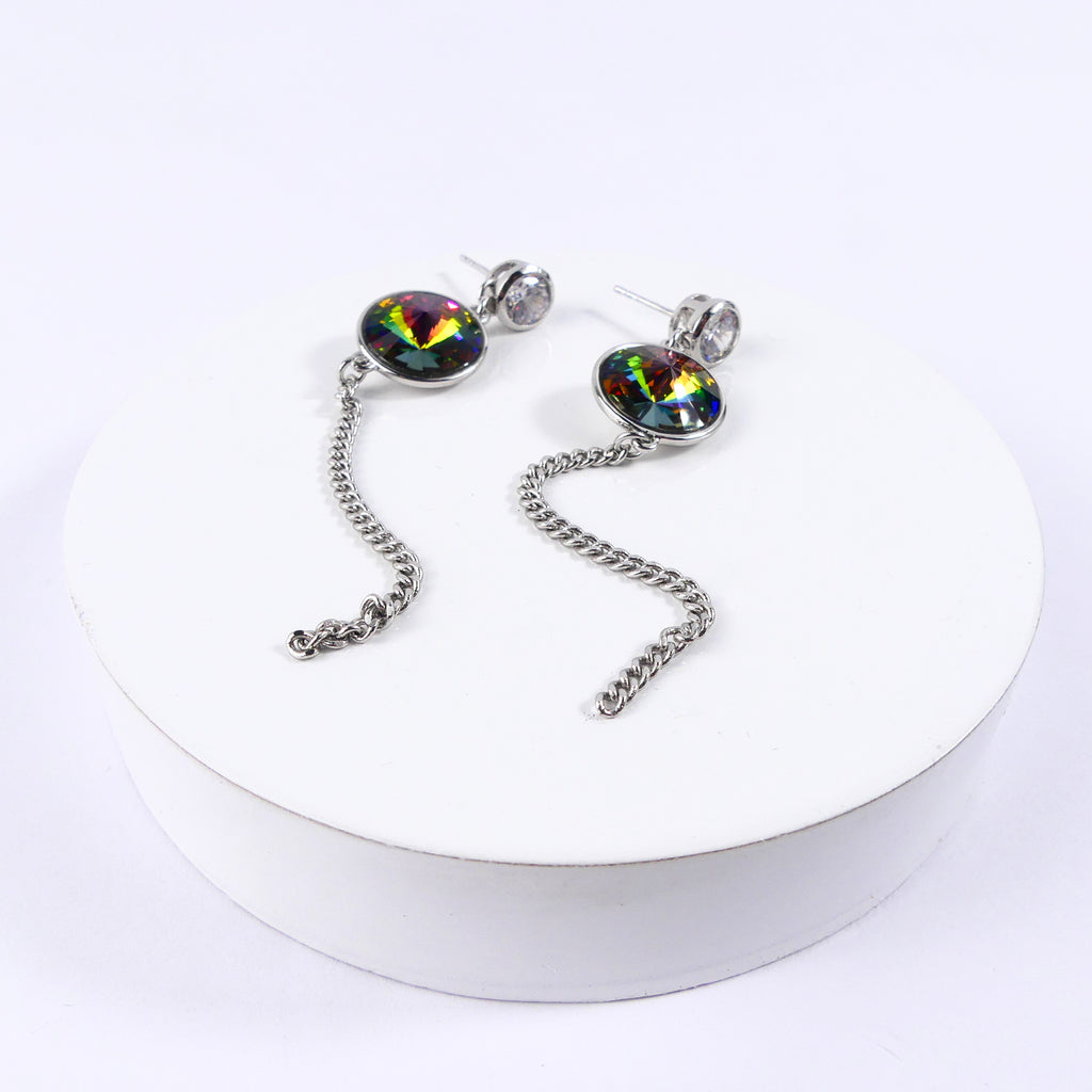boucle d'oreille pendantes ronde verte reflé