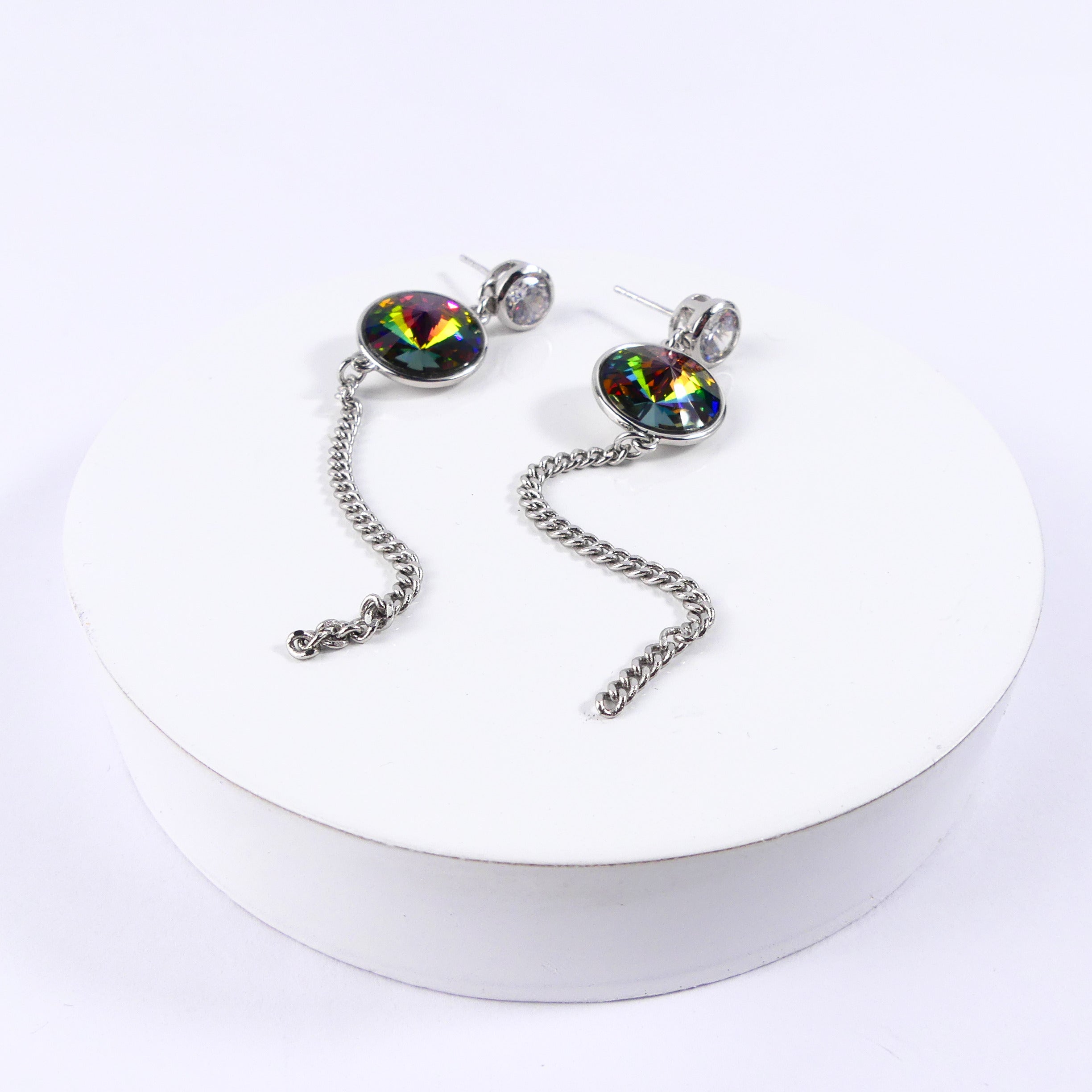 boucle d'oreille pendantes ronde verte reflé