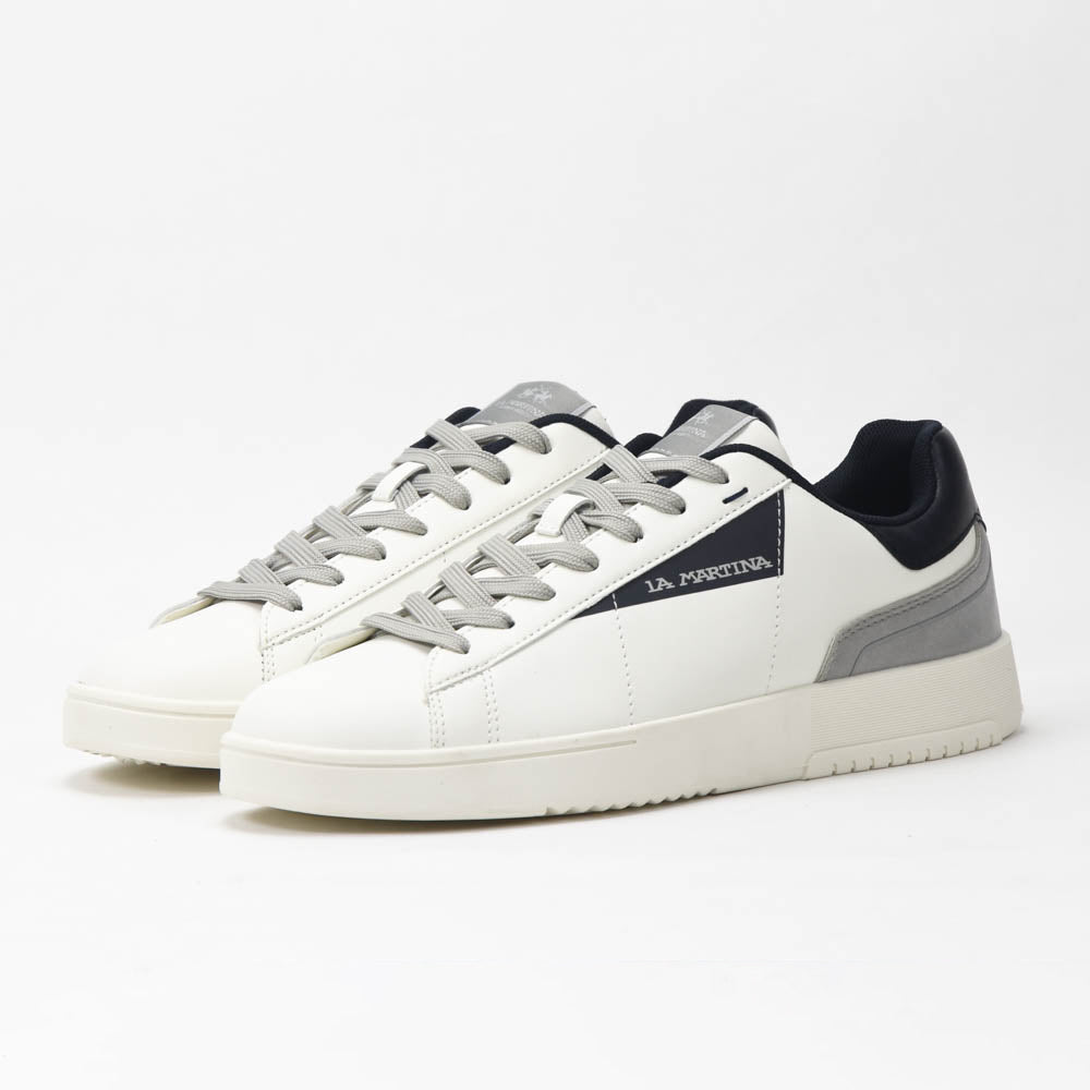 La Martina Cup Leather Sneakers White Blue LFM252-001-A00-A2