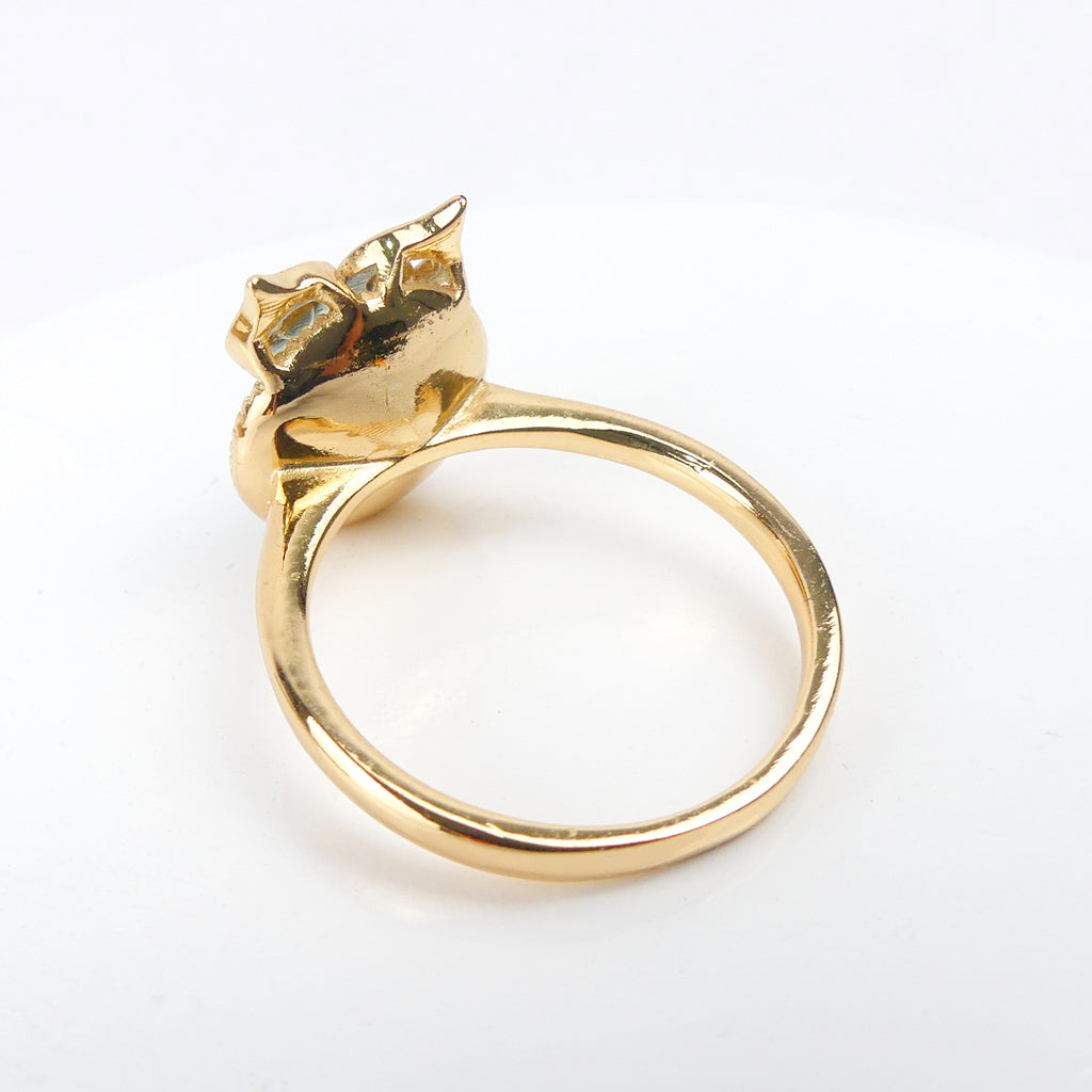 bague plaqué or pierre hibou rende bleu