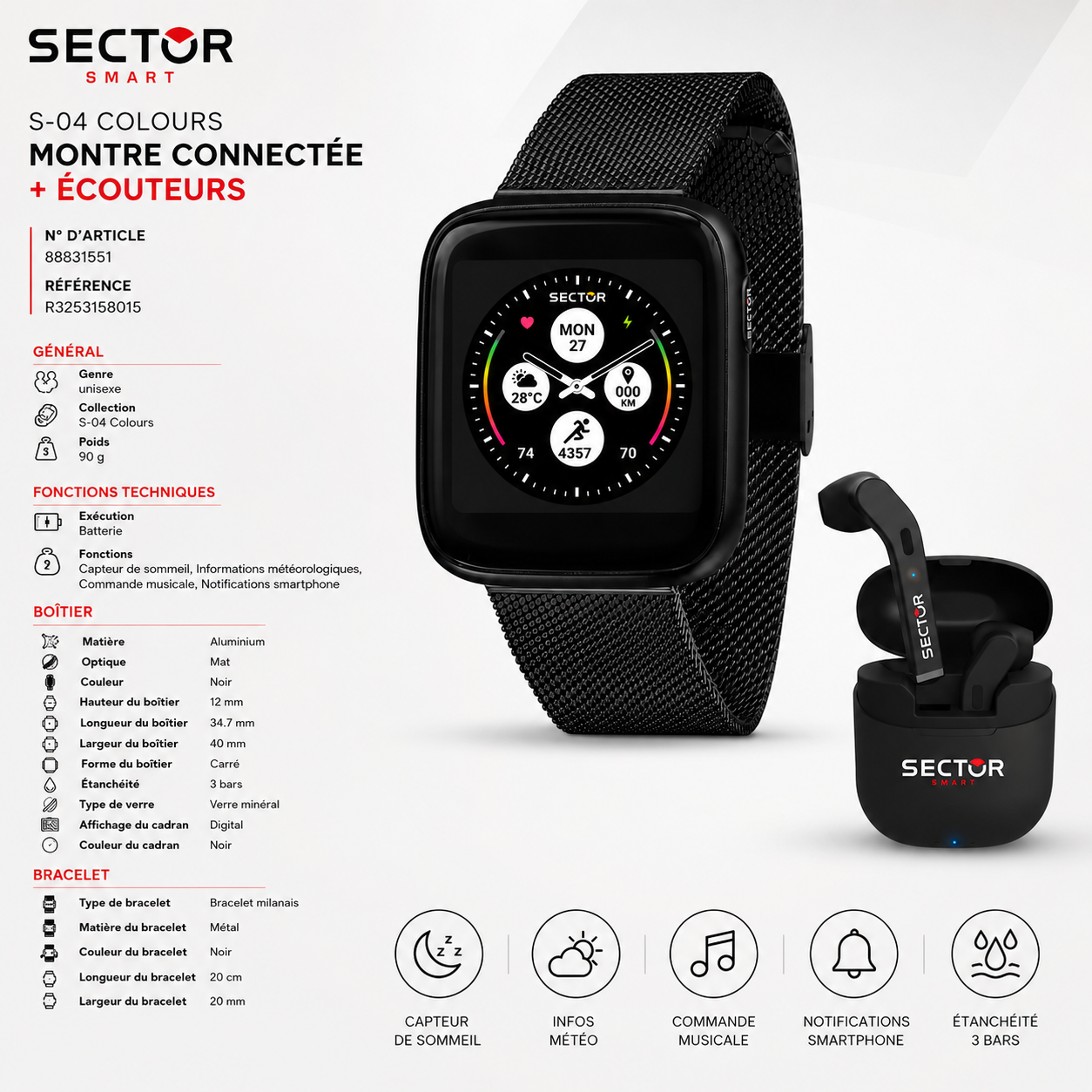 ساعة ذكية Sector S-04 ألوان R3253158015