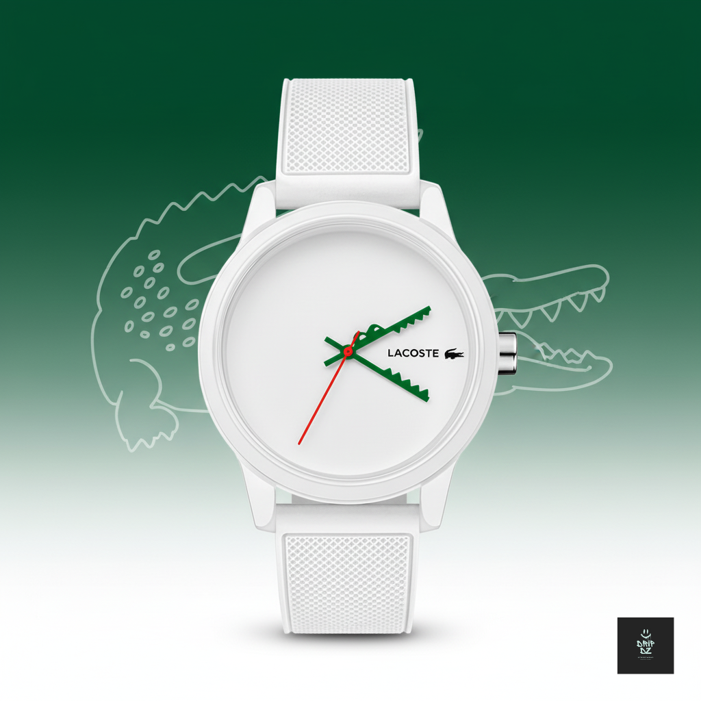 2011069\ ساعة لاكوست كوارتز تناظرية للرجال بسوار من السيليكون الأبيض