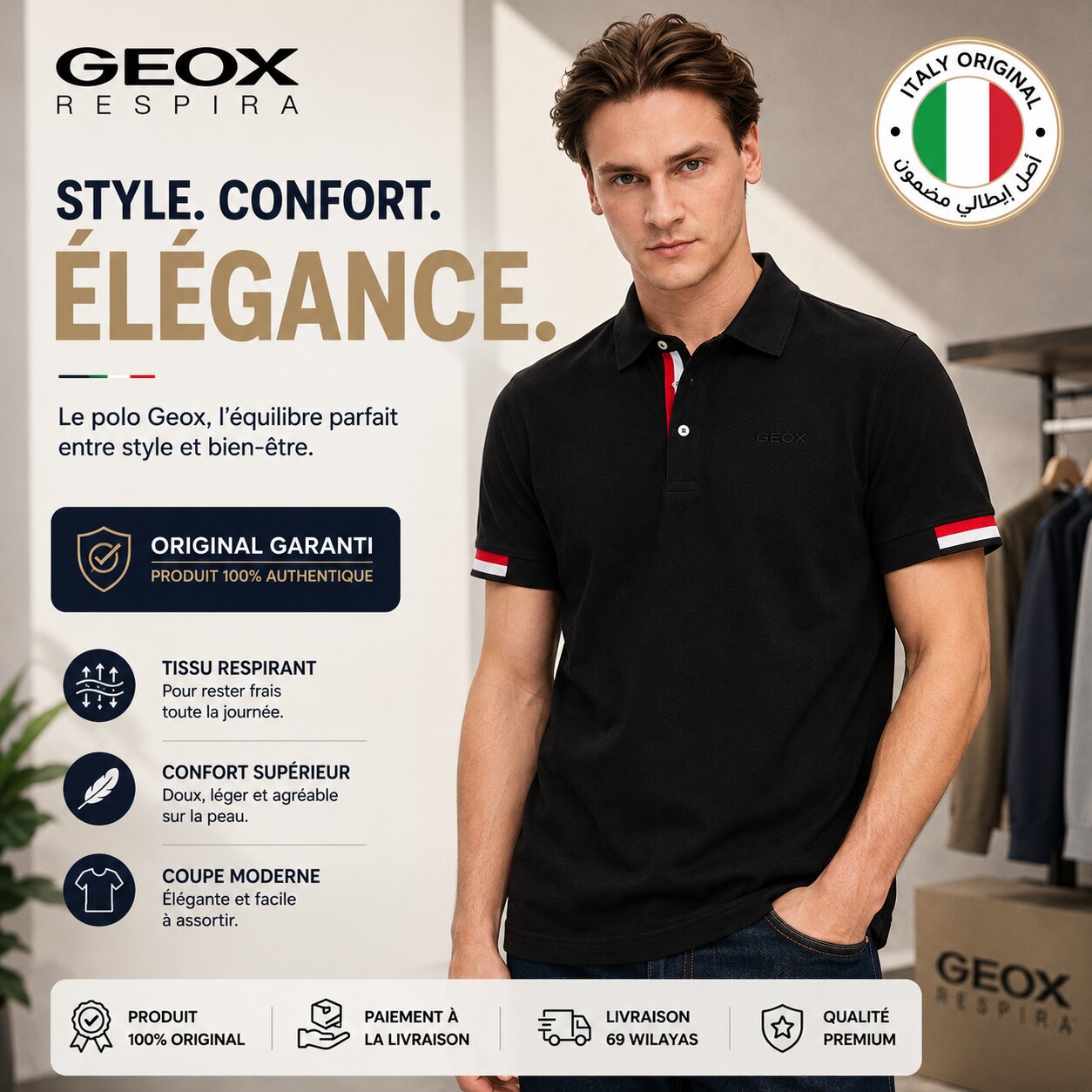Geox Polo Homme en Coton Organique M4510LT2649-F9000