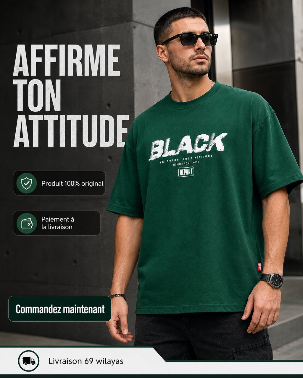 Départ Homme T-shirt Oversize Vert MT319-G23-014090